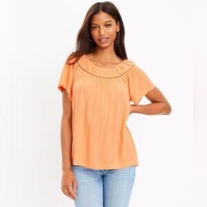 NWT Ann Taylor LOFT Cutout Yoke Flutter Sleeve Mixed Media Top